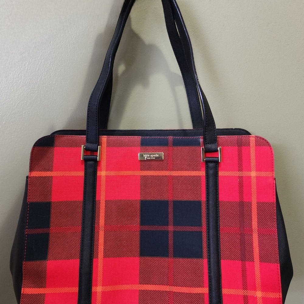 Kate Spade Red and Black Plaid Tote Bag